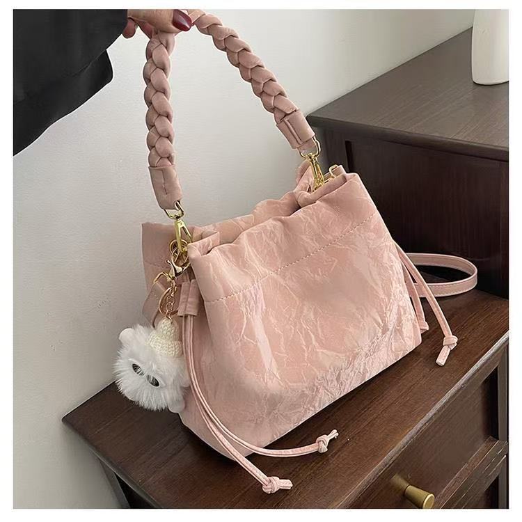MLM Studio : Trendy Bucket Bags in Multiple Colors : Braided Handles & Fluffy Accents!