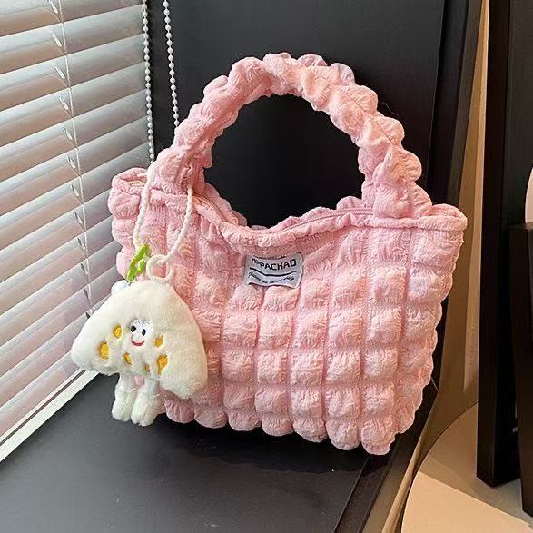 MLM Studio : Trendy Bucket Bags in Multiple Colors : Braided Handles & Fluffy Accents!